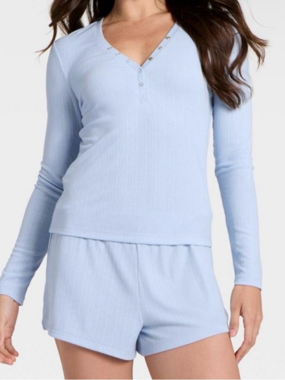 Auden Long-Sleeve Ribbed Henley Top & Shorts Sleep Set - Light Blue

Bin 5 #1